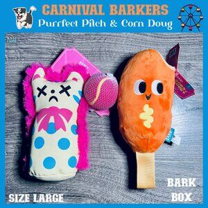 Barkbox Purrfect Pitch & Corn Doug L NWT Carnival Barkers 3 Toys Large